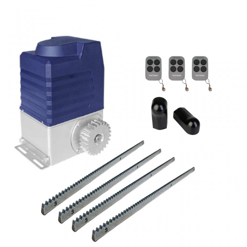 Kit motor puerta corredera AMC2000 - 2000 Kg - Central, cremallera, fotocélulas y tres mandos